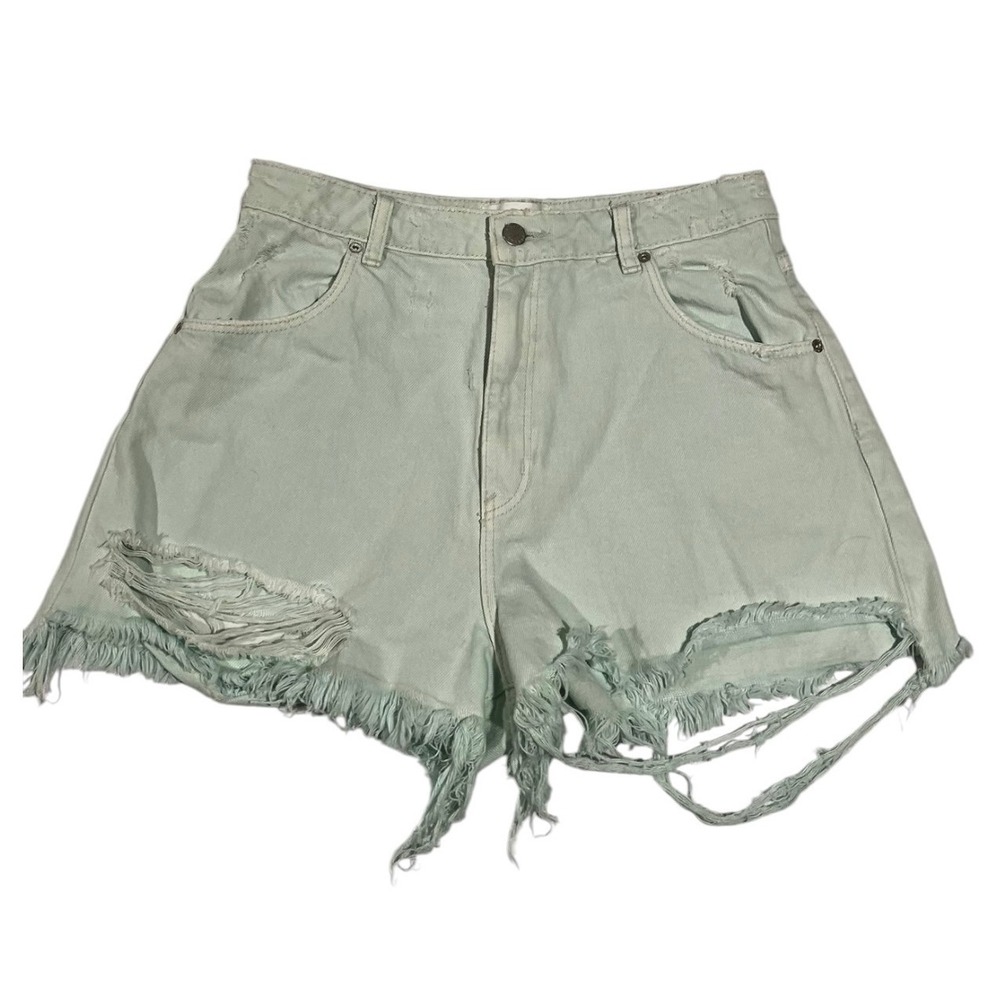 NWOT Rolla's Dusters High Rise Slim Denim Shorts Mint Green Distressed 29
